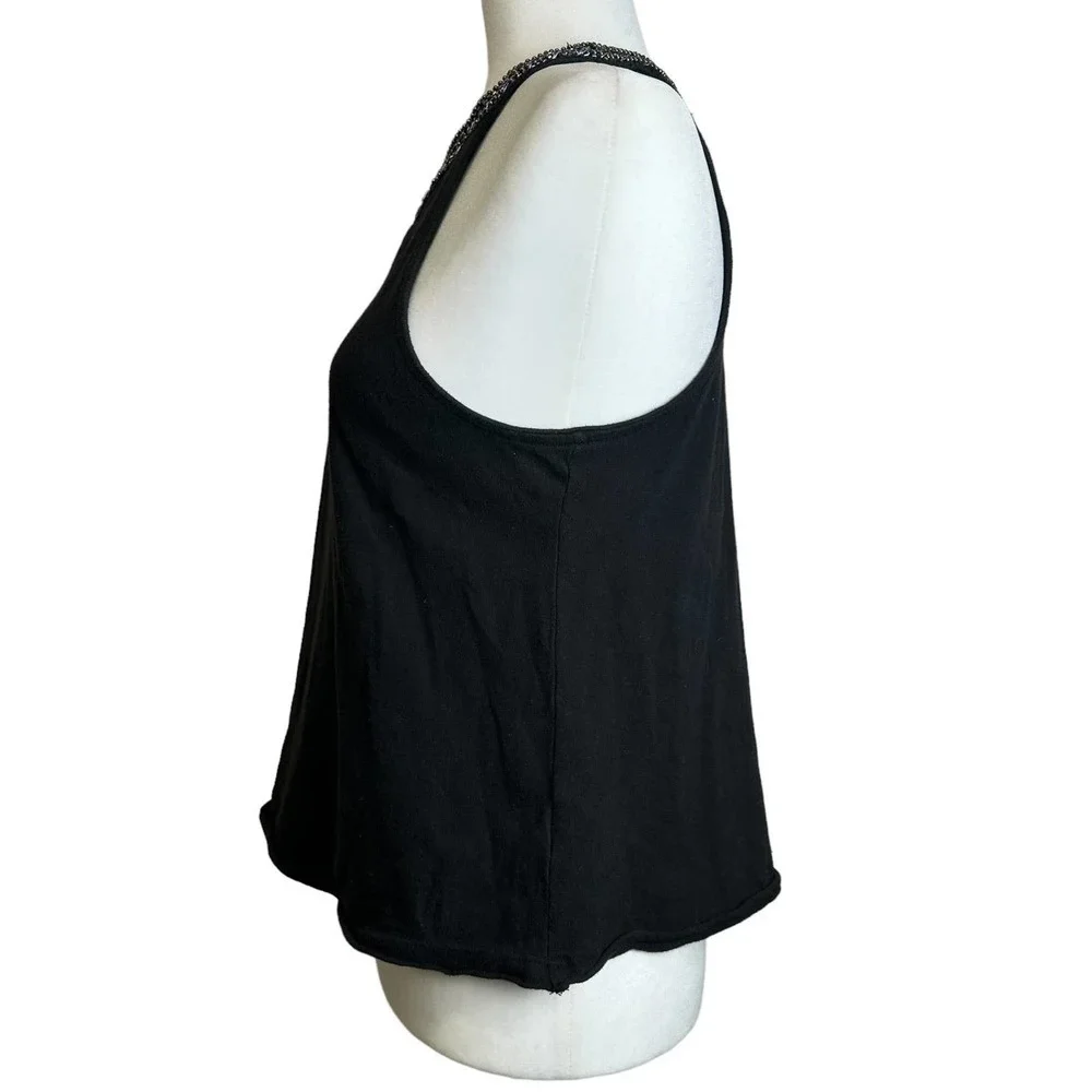 Free People Tank-Top Women’s SMALL‎ PETITE Top Halter Beaded Black Sleeveless